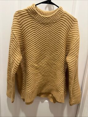 Talbots Chevron-Textured Crewneck Sweater in Mustard Yellow